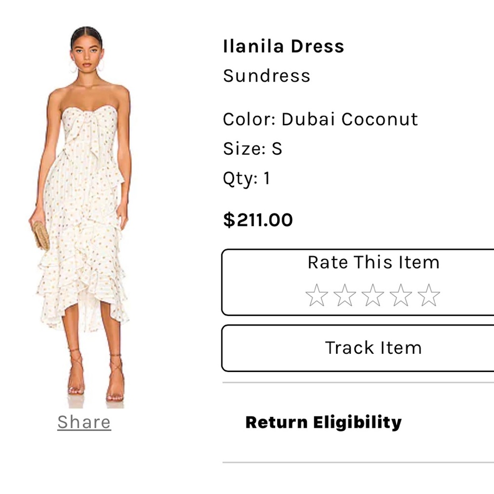White maxi dress with gold polka dots